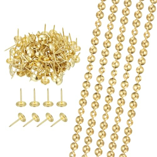 QUARKZMAN 5 Tiras De Tachuelas Para Tapicería 9.5mm Dorado | 3.28 Pies De Tachuelas Decorativas Para Sofá Cabecero Muebles DIY, Con Clavos De Tapicería