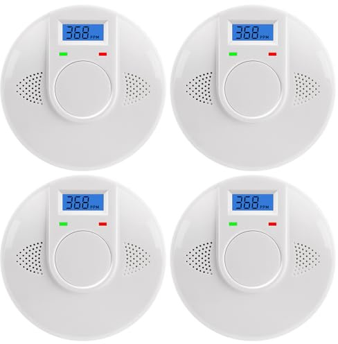 Smoke and Carbon Monoxide Detector, 2 in 1 Smoke Detector with LCD and LED, Battery Operated Fire Alarm for Home, Apartment, RV & Travel, White, 4 Pack