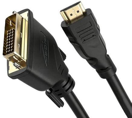 Cable DVI a HDMI 1,5m, Adaptador Bidireccional Conector HDMI Macho a DVI Macho (24+1), Transmisión de Alta Velocidad, Soporta 1080P, Compatible con Portátil, PC, Monitor, Proyector, Televisor HD