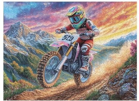 Piloto de Motocross montaña Bicicleta Todo Terreno Aventura Salvaje Puzzles 500 Piezas Aliviar Estrés Familiar Premium Rompecabezas para Adultos Desafío Intelectual 3D DIY Creativo Decorativo 500 PCS