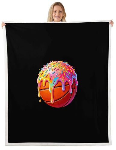 Loussiesd Manta de baloncesto Sherpa de felpa mullida de helado, goteo, salpicaduras, manta de forro polar para niños y niñas, juegos de pelota para cama, sofá, silla, sala de estar, dormitorio