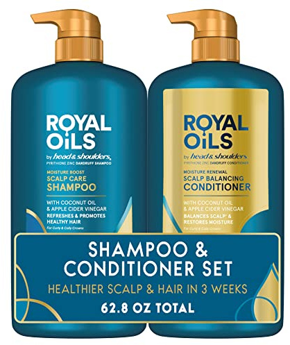 Head & Shoulders Royal Oils Anti-Dandruff Shampoo and Conditioner Twin Pack, 1% Pyrithione Zinc, Curly Hair, Coily Hair, Scalp Relief, Moisture Renewal, 31.4 fl oz Each
