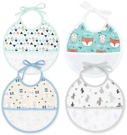Ti TIN | Bavoir, Divers, 0-3 Mois Mixte bébé | Lot de 4 bavoirs en point de croix. Fermeture pratique avec des sangles | Matériau : popeline imprimée 100% coton