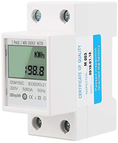 Yosoo Health Gear Compteur D'énergie, 220 V/230 V 50/60 Hz Compteur D'électricité Rail Din Monophasé, Compteur Electrique Consommation à Rétroéclairage LCD Compteur D'Énergie Affichage Numérique Kwh