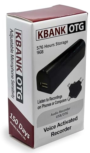 KBANK-OTG - Registratore audio digitale con attivazione vocale, 576 ore di registrazione, riproduzione su computer, telefoni e tablet