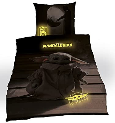 Tex Idea Star Wars Mandalorian The Child Bettwäsche glatt Glow IN The Dark - LEUCHTET IM Dunkeln NEU Wow - All-In-One-Outlet-24 - (135 x 200 cm)