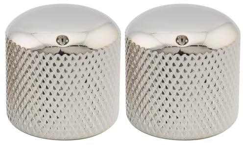 Musiclily Pro Metrisch Stahl Potiknopf Push-on Dome Knobs mit Indikator Punkt für Import E-Gitarre oder Bass, Nickel (2 Stück)