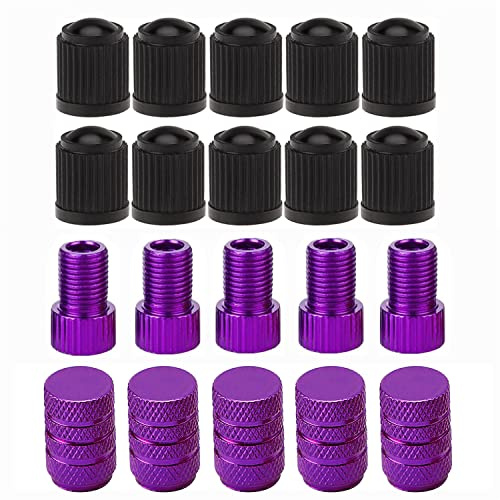 Alloygold Lot de 5 adaptateurs de valve Presta vers Schrader, adaptateur de valve de vélo français/britannique vers US avec 15 bouchons de valve, adaptateur de pompe à vélo pour VTT, vélo de route et