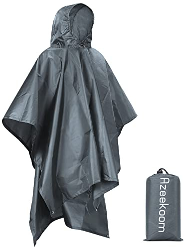Azeekoom Poncho Impermeabile,Cappotto di Pioggia Poncho Leggero Multifunzionale con Cappuccio per Uomo Donna per Pesca, Campeggio, Escursioni