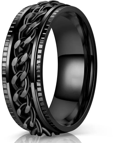 Lian Stainless Steel Spinner Rings for Men Women Fidget Rings Chain Ring Band Rings 8mm Black/Silver 6-13