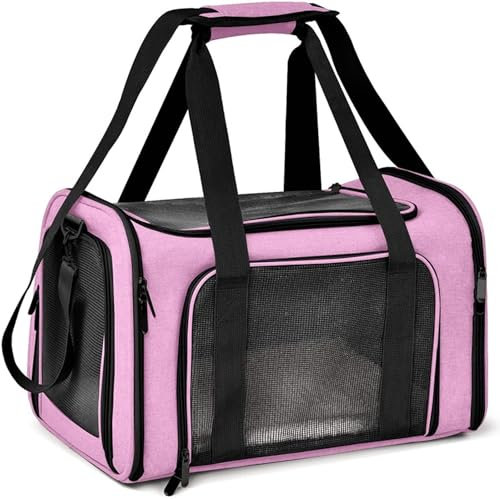 TOFFCAEA Sac de Transport à Parois Souples pour Animal de Compagnie, Sac Transport Chat Chien, Respirant et Pliable, Caisse de Transport Chat avec Bandoulière Réglable (Couleur Rose, M)