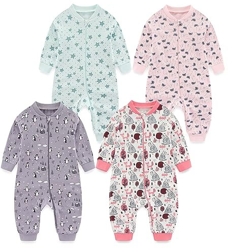 MAMIMAKA Baby Girls One-Pieces Romper Sleepsuit 2-way Zip Pajamas for Play and Sleep,3-6 Months