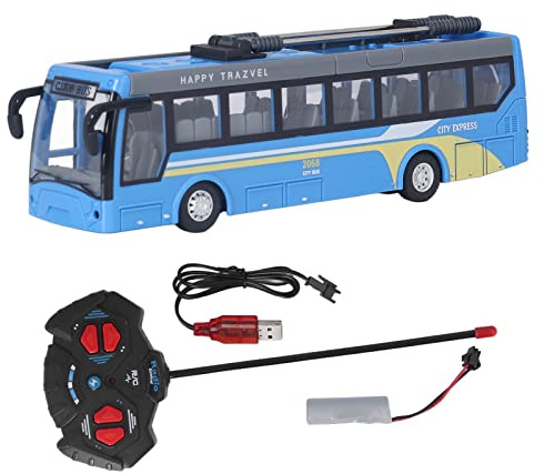Ozgkee Juguete de Autobús de Control Remoto, Alta Simulación Todas Las Direcciones Que Conducen el Autobús Escolar RC Recargable para Niños(Azul)