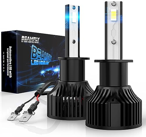 BEAMFLY Ampoule H1 LED Voiture 16000LM, Lampes de Phares Auto, Kit de Conversion Halogène 12V, 6000K Blanche Puissante