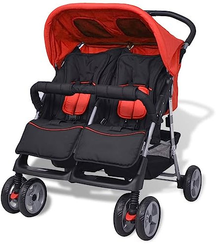 Hommdiy Geschwisterwagen Klappbares Design Zwillingswagen Kinderwagen Baby Kinder Buggy Reisebuggy Zwillingsbuggy Kinderbuggy 80 * 96 * 104 Rot