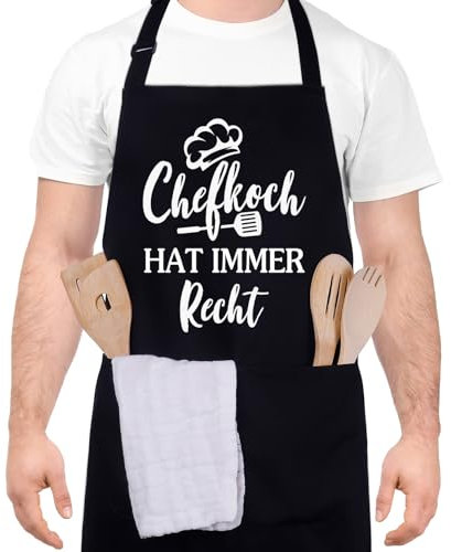 Livdouyu Lustige Kochschürze für Männer, Chefkoch hat immer Recht, professionelle Grillschürze, Chefkoch, Ehemann, Küchenschürze mit Doppeltasche, verstellbar, Vatertag, Geburtstagsgeschenk