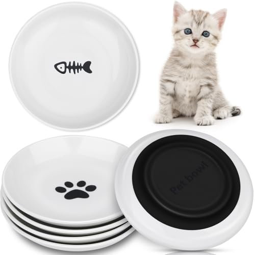 Otauoaea Katzennapf Keramik 6er Set, Futternapf Katze mit Rutschfestem Gummiboden, Fressnapf Katze zur Erleichterung von Whisker-Müdigkeit, Katzen Napf, Katzennäpfe, Futternäpfe für Katzen und Hunde