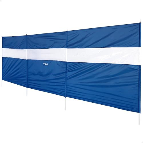 AKTIVE Strand-Windschutz, 440x130 cm, Blau, PVC-Panoramafenster, Polyestergewebe, Stahlrahmen, Inkl. 4 Heringe, Stangen, Tragetasche mit Tragegriff, Faltbarer Windschutz (62318)