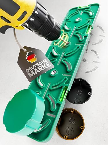 SMABIX® Bohrschablone für Steckdose, 3 integrierte Wasserwagen, inkl. Anleitung und Adapter für unebene Wände, Bohrschablone Hohlwand- & Unterputzdose, Elektriker Schablone, Hohlwanddose