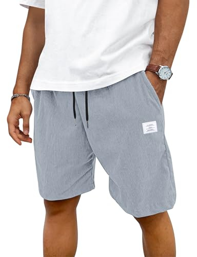 TARAINYA Velours Côtelé Short Homme Coton Stretch Cordon de Serrage été Casual Chino Corduroy Shorts Court Homme avec Poches Gris Clair 3XL