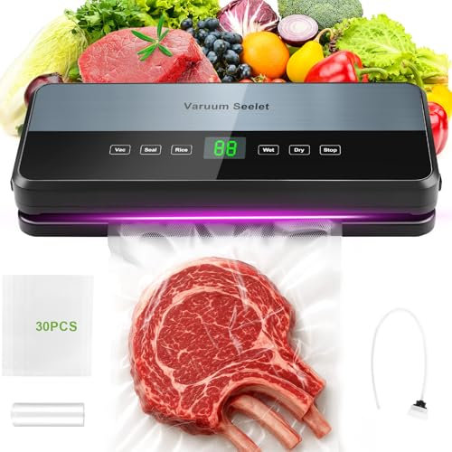 Envasadora al VacíO 6 en 1, Maquina Vacio Alimentos Incluyendo 30 Bolsas y manguera 1 bolsa enrollable, para Alimentos Húmedos y Secos