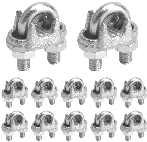 12 morsetti per fune metallica M6, in acciaio galvanizzato, per fune metallica da 6 mm, alta forza di trazione, antiruggine, facile da installare, ideale per progetti di costruzione e uso esterno