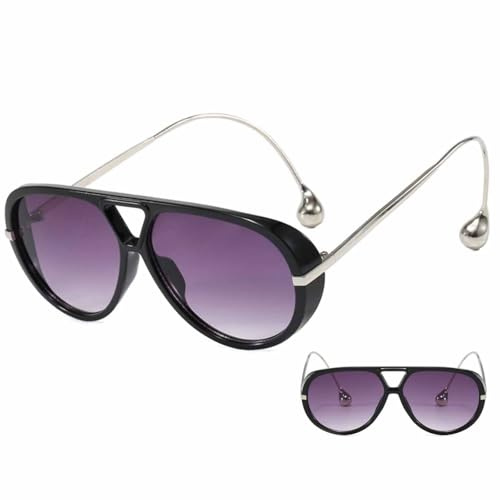 YUNFAN Large Frame Sunglasses for Men Women,Oversized Sunglasses with Cool Retro Earrings,2025 Fashion Large Frame Double-Beam Sunglasse,Retro Pilot Style Glasses,UV400 Protection (2)