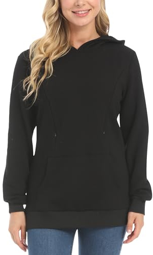 FEOYA Felpe Premaman con Cappuccio Felpa Allattamento Donna in Pile Moda Casual Caldo Zip Abbigliamento maternità L