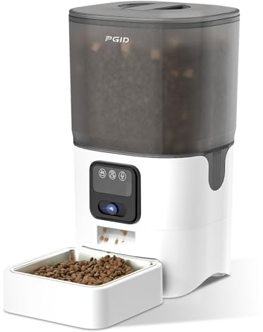 PGID Automatic Cat Feeder with Camera, 1080P HD Video with Night Vision, 2.4G WiFi Pet Feeder for Cat & Small Dog, 2-Way Audio & Meal Call Pet Food Dispenser, Motion Capturing Auto Dog Feeder 6L