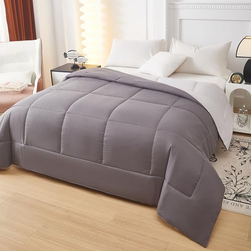 Fanny & Céline Couette Chaude 600 GSM Bicolore Réversible 240x260cm Confortable Douceur extrême MING19-2440 Gris foncé + Gris Clair