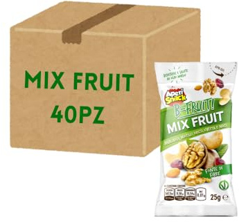 Aperisnack B-Fruit - AP13.041.49 - Box 40 Snack Monodose – Mix Fruit (Mandorle, Anacardi, Uvetta, Mirtilli, semi di Zucca) – Frutta Secca 100% Naturale – 40 monoporzioni x 25 g