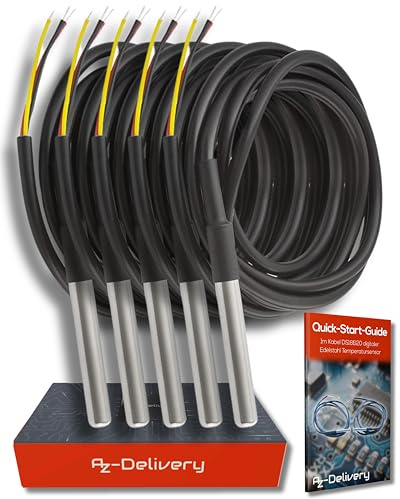 AZDelivery 10 x 1M Kabel DS18B20 digitaler Edelstahl Temperatursensor Temperaturfühler, wasserdicht kompatibel mit Arduino und Raspberry Pi inklusive E-Book!