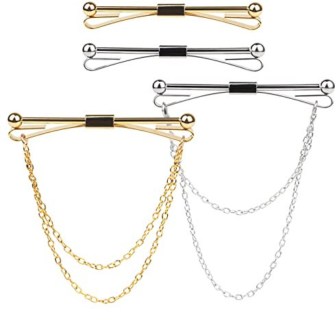 Andux Zone Herren Kragenclip Set mit Silber Tone Gold Tone Kettenstil NSLJJ-01 (4 Stück)
