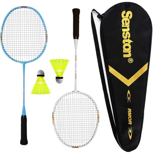 Senston Lightweight Beginner Badminton Set | 2 Rackets, 2 Shuttlecocks, Carry Bag White and Blue