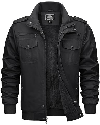 KEFITEVD Men's Outdoor Military Fleece Jackets Warm Bomber Jacket Winter Multi Pockets Hunting Work Coat , 141 Black, S