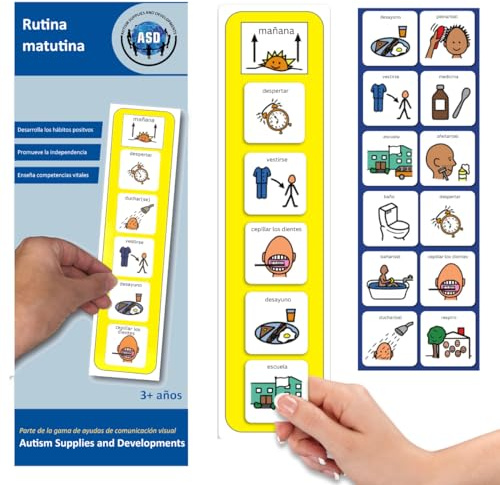 Autism Supplies and Developments Tablero Rutina Matutina - Mañana Tranquila y Sin Estrés - Juguetes Autismo - CAA - Regalos Niños - 12 Pictogramas en Español