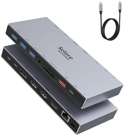 Docking Station Dual Monitor HDMI, Laptop Dock 3 Monitors with 100cm Cable 2 HDMI DisplayPort, USB-A/USBC 3.1 (10Gbps)/3*USB 3.0(5Gbps) PD 100W, Ethernet, RJ45, Audio SD/TF for Surface Dell HP Lenovo