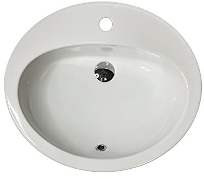 LAVABO Incasso TONDO Ceramica - Lavandino Soprapiano OVAL L. 57 x 48 cm Monoforo Pred. a 3 Fori