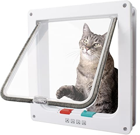 Cat Flap Door 4 Way Locking Weatherproof Pet Doors for Interior Exterior Sliding Door Doggie Door Insert