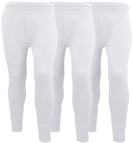 Pack of 3 Mens Thermal Underwear Trousers Long Johns Base Layer Extreme Hot Brushed Inside Ultra Soft Trousers Leggings Pants White