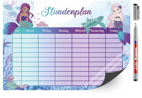 younikat Stundenplan abwischbar magnetisch - Meerjungfrau - DIN A4 Magnet-Folie zum Schulanfang Einschulung - Mädchen Rosa Lila I dv1223