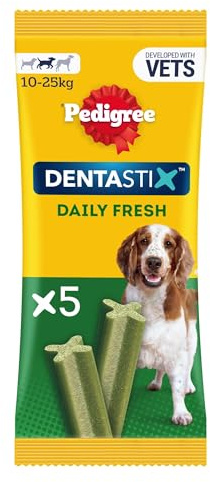Pedigree Dentastix Fresh 70 Snacks pour l'hygiène buccale (Chien Moyen 5-10 kg) 128 g 5 bâtonnets - 14 Paquets (70 bâtons au Total)