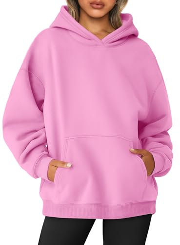 AUTOMET Damen-Sweatshirt, Übergröße, Fleece, Kapuzenpullover, Langarm-Shirt, Pullover, Herbstkleidung mit Tasche, Pink, S