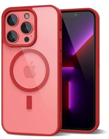 oakxco for iPhone 13 Pro Case Clear Magnetic Compatible with Magsafe, Thin Slim Transparent Non Yellowing, Hybrid Soft Silicone Bumper & Hard Plastic Protective Cover for Women, Red
