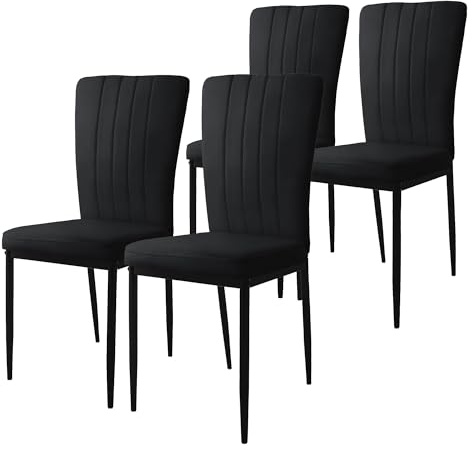 ML-Design Lot de 4 Chaises de Salle à Manger, Noir, en Velours Respirant et Doux, Fauteuil Design Moderne, Dossier Ergonomique, Assise Rembourrée avec Pieds en Métal, Chaise de Table, Salon, Cuisine