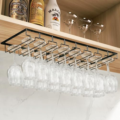 4 Binari Porta Bicchiere da Vino Sospeso, 2 Pezzi Scolabicchieri Portabicchieri, Porta Calici Sotto Armadio, per Bar Ristorante Cucina