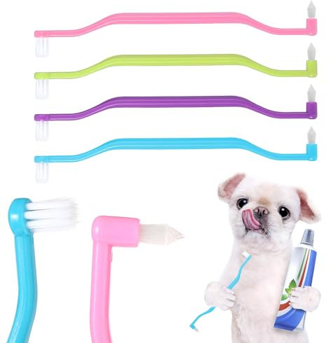 Andibro 4 Stück Doppelseitige Katzenzahnbürste,Hundezahnbürste mit Mikrokopf mit Gebogenem Griff Zahnpflegezubehör für Katzen kleine HundeReduziert Plaque-Zahnsteinbildung und Mundgeruch