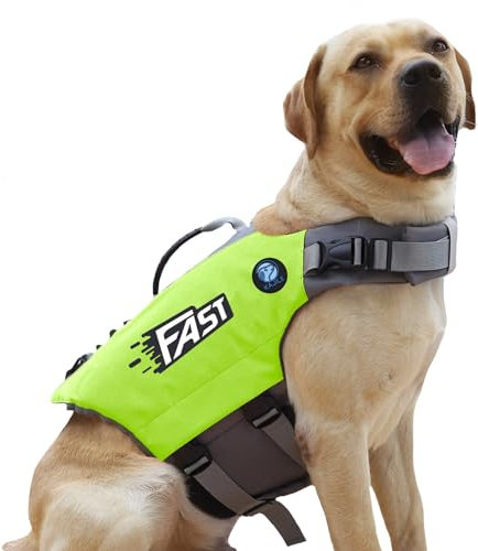 KAJILE Helle Farben Canine Schwimmweste,Hunde-Badeanzug,Sportstil Canine Schwimmweste,Verstellbare Hundeschwimmweste mit Rettungsgriff für Kleine Mittelgroße Hunde,Grün,XL