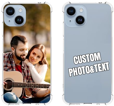 Coque Personnalisable pour Appple iPhone 14 Plus PersonnaliséE Photo Texte Logo Anti-Jaunissement Clair 4 Coins en TPU RenforcéS Transparent éTui De Protection Anti-Rayures Bumper Housse
