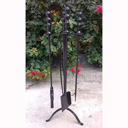 DTACBNEUZ Fireplace Tool Set 5 Pieces Fireplace Tools Set Wrought Iron Fireset Fire Pit Fire Place Pit Poker Wood Stove Log Tongs Holder Tools Kit Sets With Handles Modern Fireplace Companion